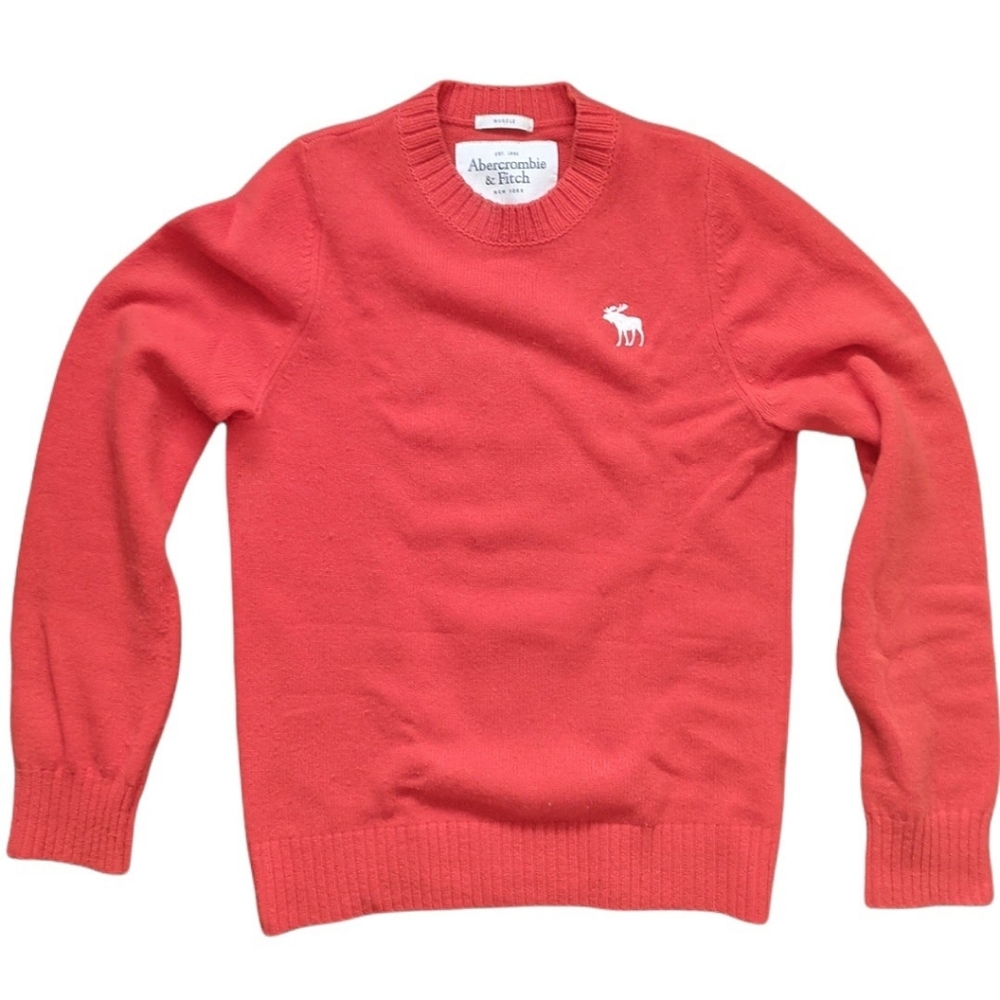 Abercrombie & Fitch 100% Wool Muscle Orange Pullover Sweater
